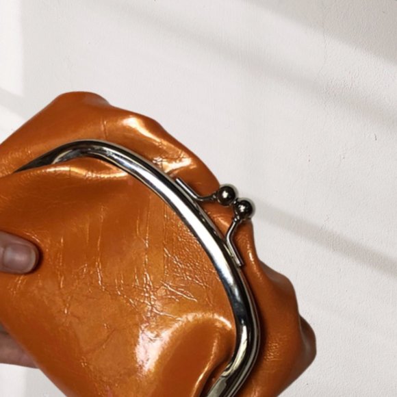 Retro Y2K Necessary Objects Coin Pouch Purse Kiss Lock Orange Wallet Wristlet - Picture 8 of 11